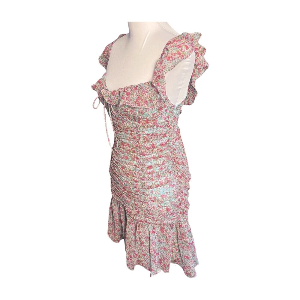 Anthropologie ASTR the Label S Floral Ruched Ruffle Mini Dress Milkmaid Coquette - Picture 4 of 12